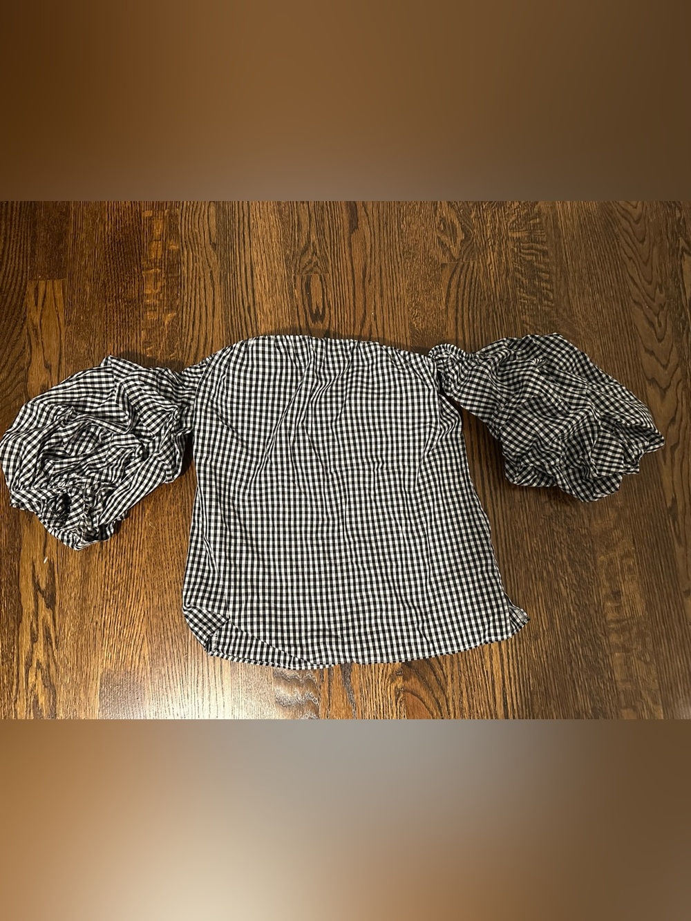 Aqua Black & White Gingham Off-Shoulder Top